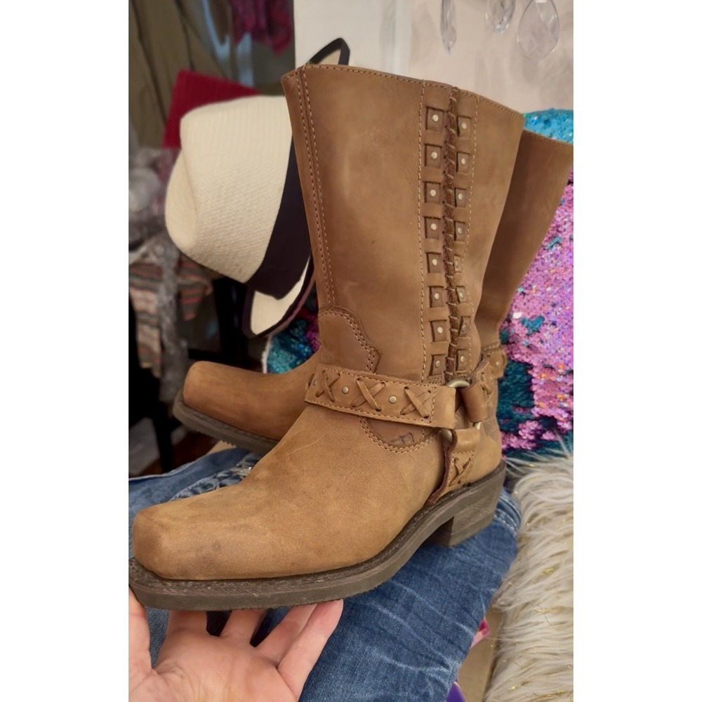Harley-Davidson W Auburn Harness Brown Leather Stud Zippered Motorcycle Boot 8 - Picture 13 of 16